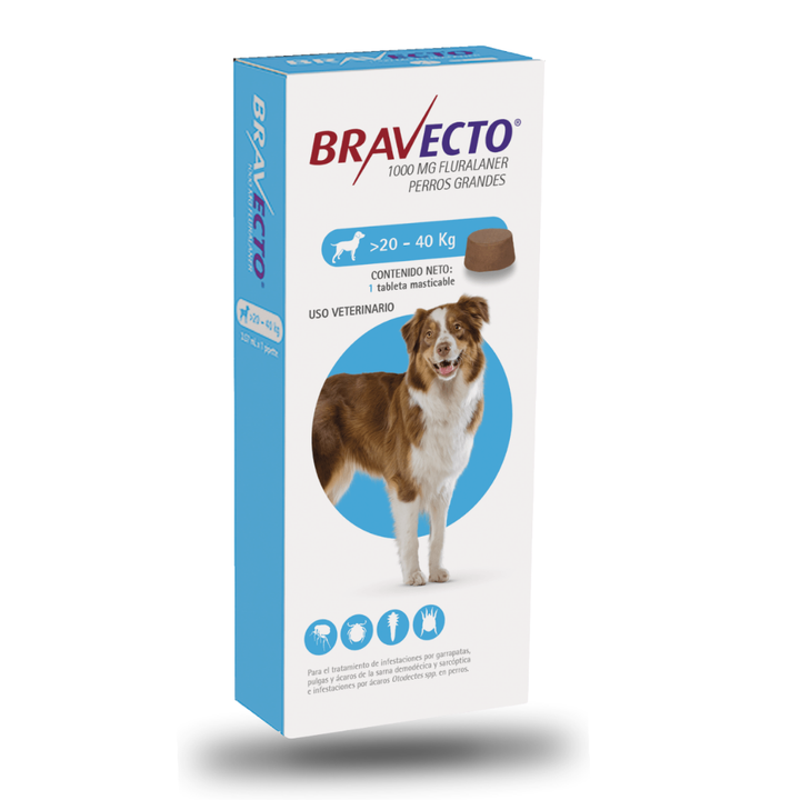 Bravecto 1000mg para Perro 20 a 40kg 1 Tab.