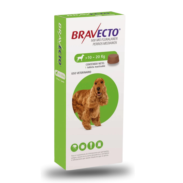 Bravecto 500mg para Perro 10 a 20kg 1 Tab.